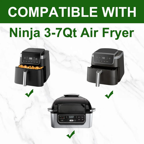 125 Pack Disposable Air Fryer Parchment Paper Liners For Ninja Pro AF141 AF142 AG301 shown with compatible air fryers