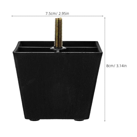 Black 8 Pieces Square Sofa Legs With Threaded Studs For Adjustable Height And Anti Wobble Stability Replacement Couch Feet