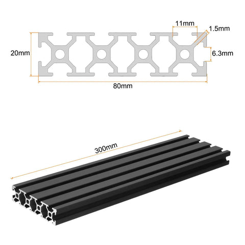 T Slot 2080 Aluminum Extrusion Profile European Standard 300mm By 80mm Anodized Black Linear Rail Extrusion Frame