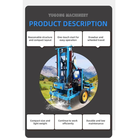 Portable Water Well Drilling Rig With Hydraulic Drive For Small Farms Residential Lots and Groundwater Projects, Crawler-mounted
