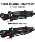 CWA Hydraulics TR tie rod cylinder, 3-in bore, 6-in stroke, 1-1/4-in rod, black steel with SAE/NPT ports (top/bottom).