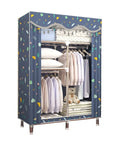 Heavy Duty Portable Fabric Wardrobe Organizer With Rock Solid Steel Frame Foldable Dustproof Closet Storage Cabinet showcasing clothes and pillows.