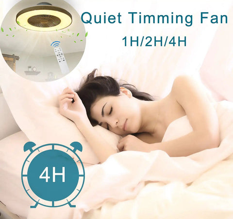 Cool 23 Inch LED Ceiling Fan With Remote Control in bedroom, showing quiet timing feature for restful sleep.