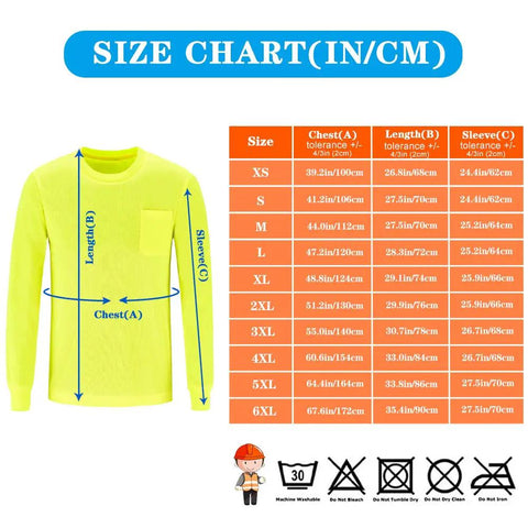 Killer Neon Yellow Security Uniform Shirt With Quick Dry Mesh Keeping You Comfy While Crushing Heavy Shifts size chart with measurements.