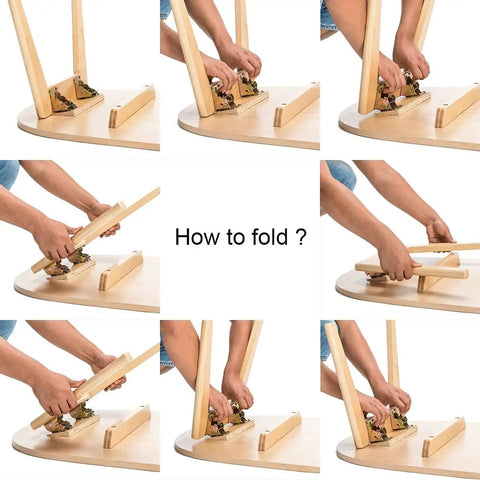 Hands demonstrating how to fold Rock Solid Folding Leg Brackets 4 Pack Heavy Duty Self Locking Steel Mounts With Screws.