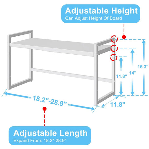Expandable Kitchen Storage Shelves With Heavy Duty Metal Build, 110 Lbs Capacity, Adjustable Length From 18.2 To 28.9 Inches