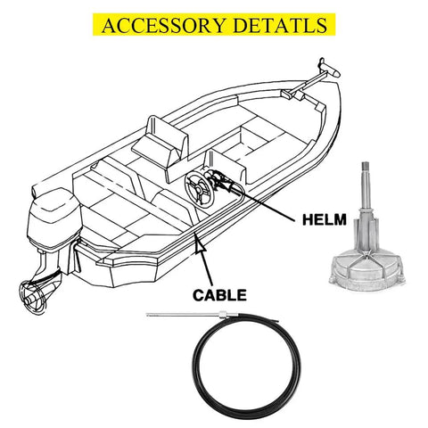Rock Solid 3/4 Inch Tapered Shaft Steering System Kit With 10Ft Steering Cable For Yachts, Fishing Boats, Inboards And Sterndrives Durable 304 Stainless Gears Rust Resistant Smooth Precise Steering diagram showing helm and cable