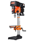Built Different 12 Inch Benchtop Drill Press With Beefy 5 Amp Motor And Variable Speed Control side view with laser guide light.