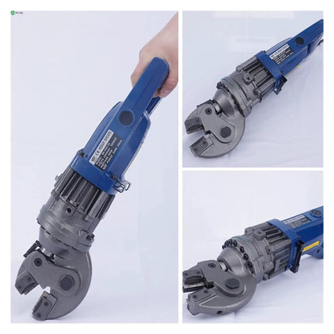 Electric Hydraulic Rebar Bender And Cutter Portable Steel Shear for cutting and bending 4 to 18 mm rebar, handheld view.