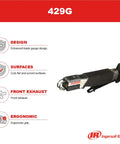 Reciprocating Air Saw For Pros On The Job With Ten Thousand SPM And Three Eighths Inch Stroke Front Exhaust Lightweight One Point Four Pound Tool With Ergonomic Grip, Enhanced Blade Guard, Cuts Flat And Curved Surfaces Up To Twenty Gauge Metal with enhanced blade guard