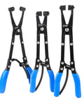 Three Piece Hose Clamp Pliers Set With Locking Assist Featuring 45 Degree 90 Degree And Straight Heads Rotatable Clamp Jaw