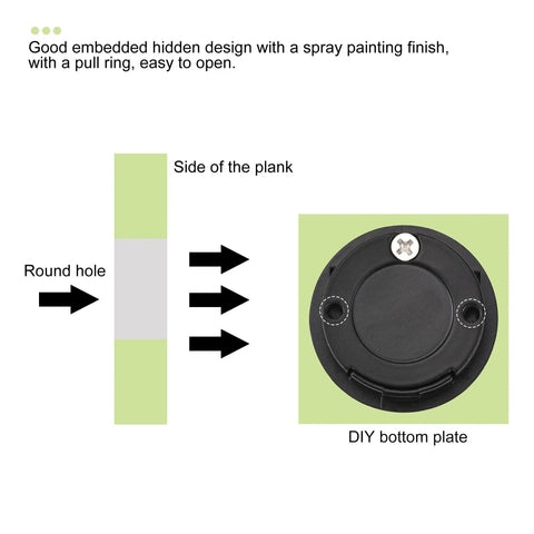 Installation guide for Flush Pull Ring Handle 40x10mm Black Zinc Alloy Drawer And Cabinet Door Pull with screw holes and diagram