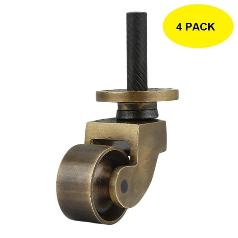 Heavy Duty Brass Stem Casters Set Of 4 With Antique Brass Finish For Furniture Chairs And Tables 1 Inch Wheel Diameter