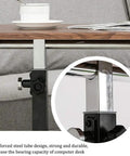 Close-up of reinforced steel tube frame of Easy Slide Height Adjustable Bedside Cart For Living Room Or Bedroom, Flexible Mobile Laptop Table.