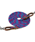 Poly Roper Rein For Western Riding, Hurricane Blue Pink Fusion Purple Jazz Color Combo, Three Eighth Inch By Eight Feet