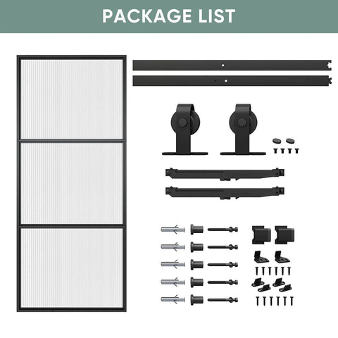 Glass Barn Door 36x84 Reeded Glass With Carbon Steel Pre Drilled Frame Sliding Door Panel Includes 6 Ft Hardware Kit shown