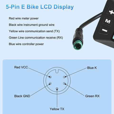 All Weather LCD Display For Electric Bikes 24V 36V 48V Monitor With Waterproof 5 Pin Interface Cable For Handlebar Mount Black ABS Material With Robust Waterproof Seal Durable ABS Housing And Easy Bar Mount For Quick Ride Ready Bike Computer Setup