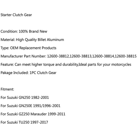 Details of One Way Starter Clutch Bearing For Suzuki GN250 GN250E 91 01 GZ250 Marauder 99 11 And TU250 97 17 High Torque Durability
