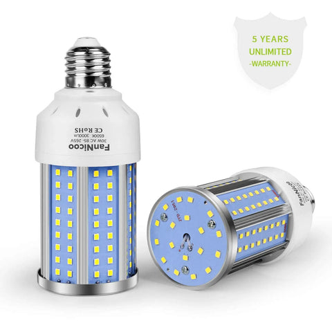 Two Pack 30W LED Corn Light Bulbs 200W Equivalent Ultra Bright 6000 Lumens 6500K Cool White Daylight E26 E27 Medium Base