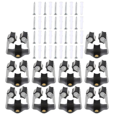 Heavy Duty Wall Mounted Mop Broom Holder Rack Set Of 10 Clips with screws and anchors for adjustable grip installation.
