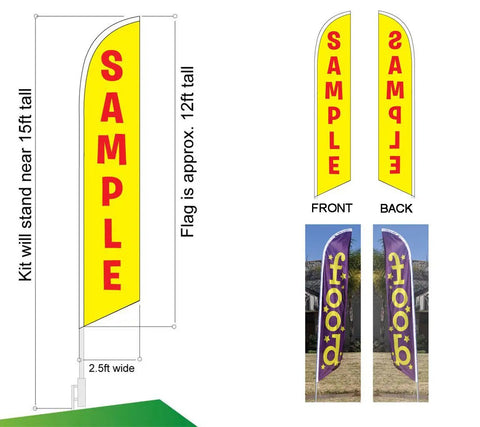 Diagram of Marina Blue Feather Swooper Banner Advertising Kit With 12Ft Flag And 15Ft Telescoping Flagpole And Ground Stake for outdoor use