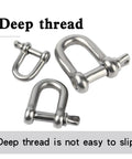 M5 D Type Clevis Shackle Real Deal 304 Stainless Steel U Shaped Rigging Hardware, showing three deep thread shackles.