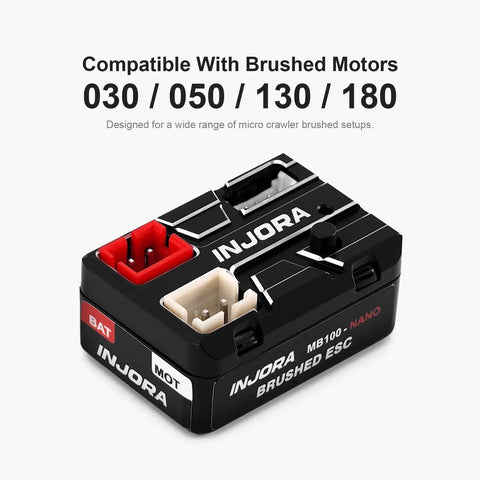 MB100 Nano Brushed ESC 15A For SCX24 SCX30 RC Crawlers, 1/24 1/30 1/32 Scale, IP67 Waterproof, Linear Throttle With Drag Brake Adjustable Via AUX, No App Support, Not For 370 Motors. Black MB100 nano brushed ESC for 030 050 130 180 motors