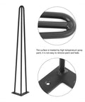 Rock Solid Black Hairpin Table Legs With Adjustable Height And Reinforced Welded Base For Dining Or Coffee Tables Includes Scratch Guard Feet, close-up of design.