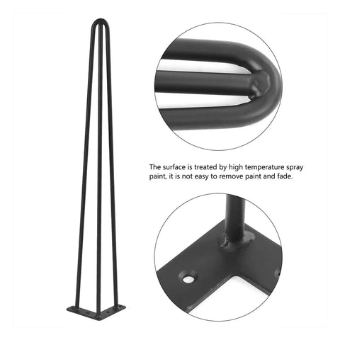 Rock Solid Black Hairpin Table Legs With Adjustable Height And Reinforced Welded Base For Dining Or Coffee Tables Includes Scratch Guard Feet, close-up of design.