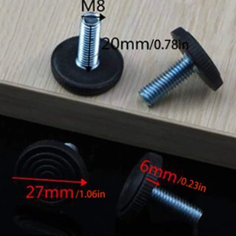 20 Pack Adjustable Furniture Leveling Feet With M8 Threaded Screws showing 20mm height and black rubber base for stability.