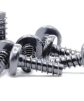 Close-up of black oxide steel T4 X 12Mm Metric Self Tapping Screws With Pan Head And Phillips Drive, perfect for DIY repairs.