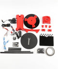 Next Level Precision Open Source Diy 3D Scanner Kit Featuring Red Injection Molded Parts, various components neatly arranged.