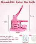 Blush Pink Button Maker Machine 58mm Pin Badge Press Tool With 30 Complete Sets And Sharp Cutter Plug And Play DIY Kit size guide image.