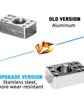 Comparison of aluminum old version and stainless steel upgraded Guitar Tuner Drill Jig Made Of Stainless Steel For Pin Mount 6 In Line Machine Heads Easy Install Precise Hole Alignment Compatible With Fender Stratocaster Telecaster And Squier Electric Guitars