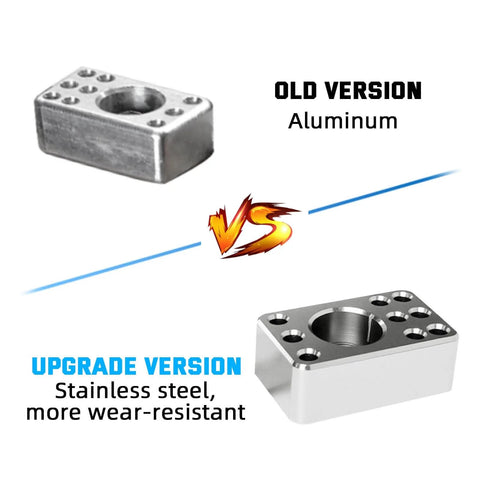 Comparison of aluminum old version and stainless steel upgraded Guitar Tuner Drill Jig Made Of Stainless Steel For Pin Mount 6 In Line Machine Heads Easy Install Precise Hole Alignment Compatible With Fender Stratocaster Telecaster And Squier Electric Guitars