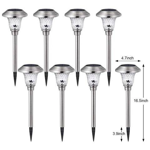 8 Pack Solar Pathway Lights Outdoor Waterproof With Diamond Glass Lampshades Cool White 6000K LED Lighting Stainless Steel Garden Landscape Lighting For Yard Walkway Driveway And Lawn
