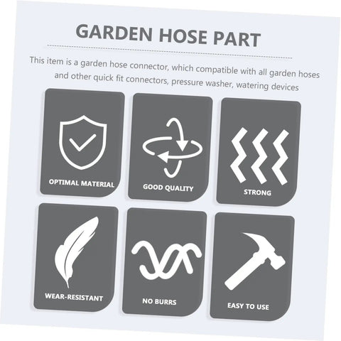 Adorable Garden Hose Repair Kit With Aluminum Alloy Fittings Ensures No Leaks So You Can Blast Your Yard Clean Without Hassle And Ditch The Old Broken Connectors For Smooth Simple Connections Today., gray garden hose connector parts card with icons