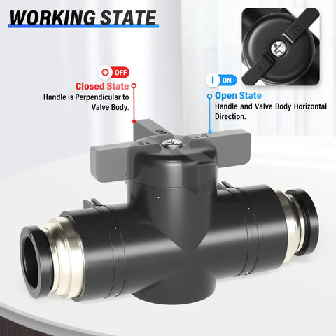 6mm OD Ball Valve Air Flow Control Valve Push To Connect Fitting BVU6 Pack Of 3 For Pneumatic Lines, Adjustable Air Flow On Off