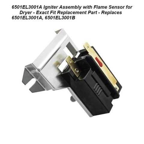 Gas Dryer Igniter Flame Sensor Assembly 6501EL3001A Replacement For LG Dryers, Easy Install Drop In Fit, Restores Ignition And Heating Performance, Fixes No Heat Dryer Symptoms, Durable And Reliable, black metal sensor with bracket