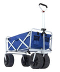 Heavy Duty Collapsible All Terrain Utility Beach Wagon Cart With Large Interior, Fast Fold Design, Ultra Portable in Blue White