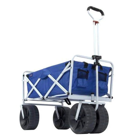 Heavy Duty Collapsible All Terrain Utility Beach Wagon Cart With Large Interior, Fast Fold Design, Ultra Portable in Blue White