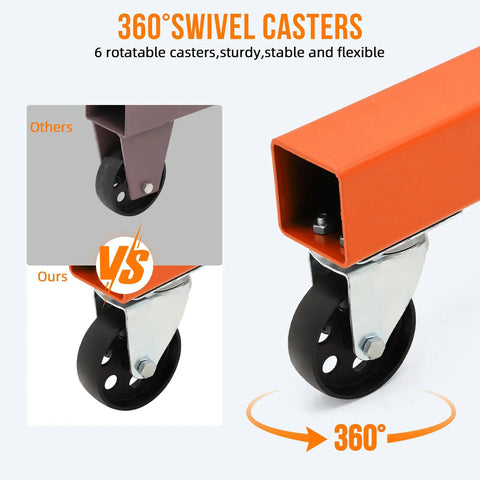 Heavy Duty Folding Engine Hoist 4000 Lbs Hydraulic Cherry Picker showing 360° swivel casters comparison for stability.
