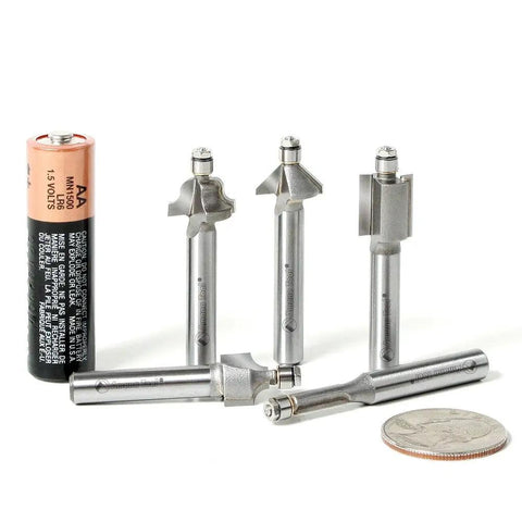 Tough As Nails Carbide Corner Rounding Router Bit With Mini Ball Bearing Guide, 1/4 shank, compact size for precise woodwork.