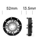 Small Hollow Nema 14 Servo Motor Gearbox With Strain Wave Harmonic Drive 52mm 50 To 1 Speed Reducer For Robot Actuators, front and side view