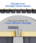 Dual track design of Updated 2 Set Overhead Garage Storage Rack Heavy Duty 13 Gauge Ceiling Bin Organizer, black system.