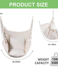 Boho Macrame Hammock Chair Hanging Rope Ceiling Swing For Indoor And Outdoor Use, Cozy Lounge, Beige, Dimensions 40.5x39.3x51.1 in