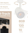 Amped Collection 3 Light LED Track Kit with 4ft Track and Floating Feed in white, showing adjustable 350-degree rotation and H-Track compatibility.