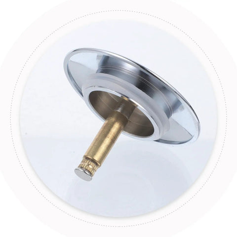 Rotary Bathtub Drain Stopper Copper One Press Seal Hair Catcher with smooth surface and metallic finish, showing versatile installation.
