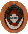 Interior view of Kevlar Fiber Full Brim Hard Hat With 6 Point Ratchet Suspension For Construction Safety Jobsite Ready Lightweight Durable Class G Protection OSHA ANSI Rated Men Premium Protective Helmet showing suspension system.