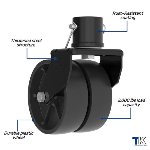 2000 Lb Dual 6 Inch Trailer Jack Swivel Caster With Pin For 2 Inch Tubes Wheel Replacement For Boat And Utility Trailers